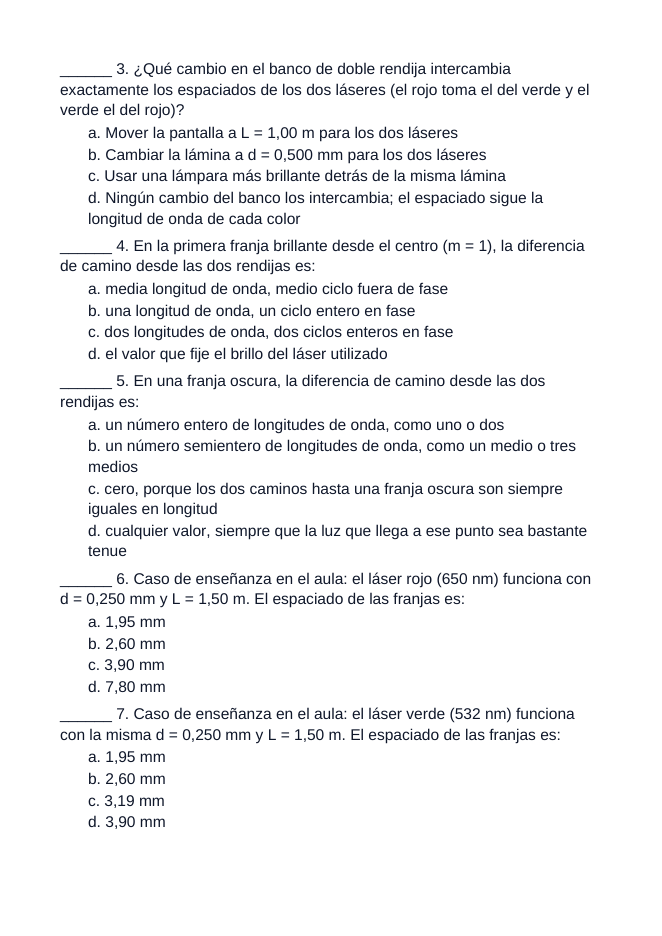 Wave Interference & Diffraction Spanish Unit Test sample page