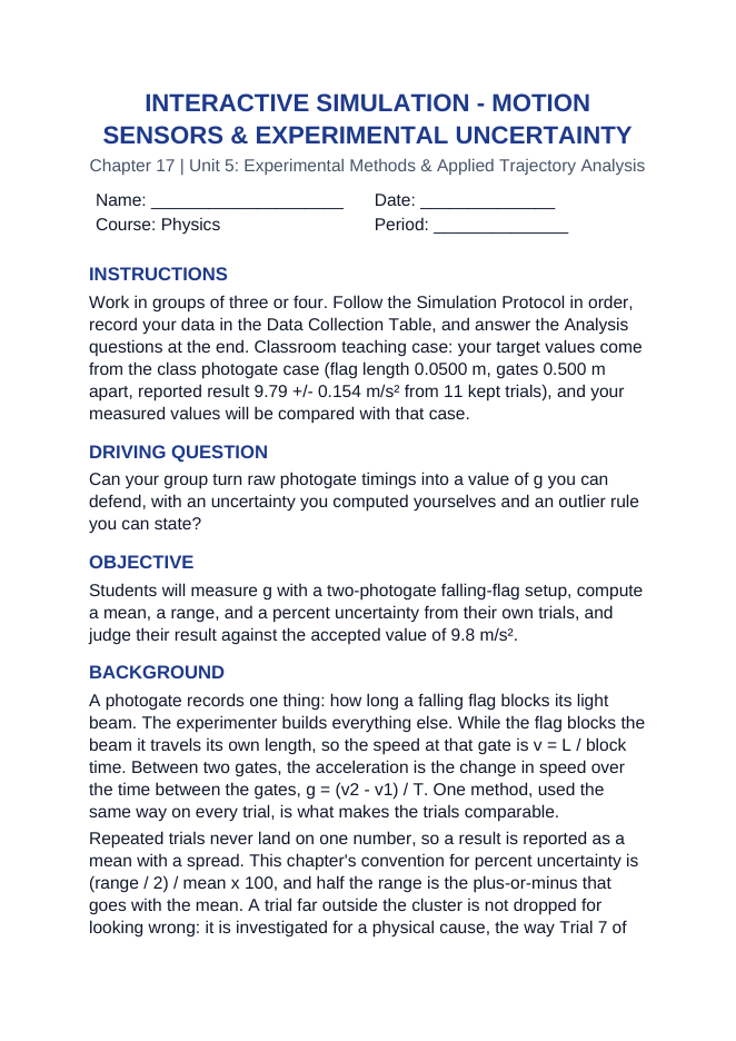 Motion Sensors & Experimental Uncertainty Interactive Simulation sample page