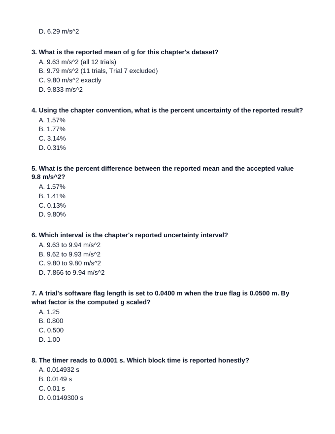 Motion Sensors & Experimental Uncertainty Lesson Quiz sample page