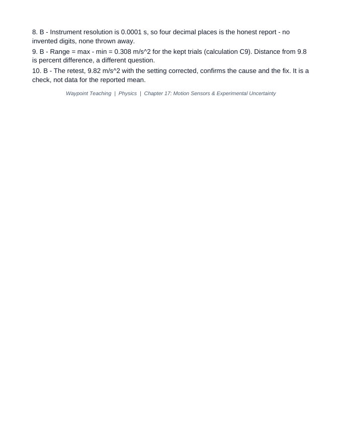 Motion Sensors & Experimental Uncertainty Lesson Quiz sample page