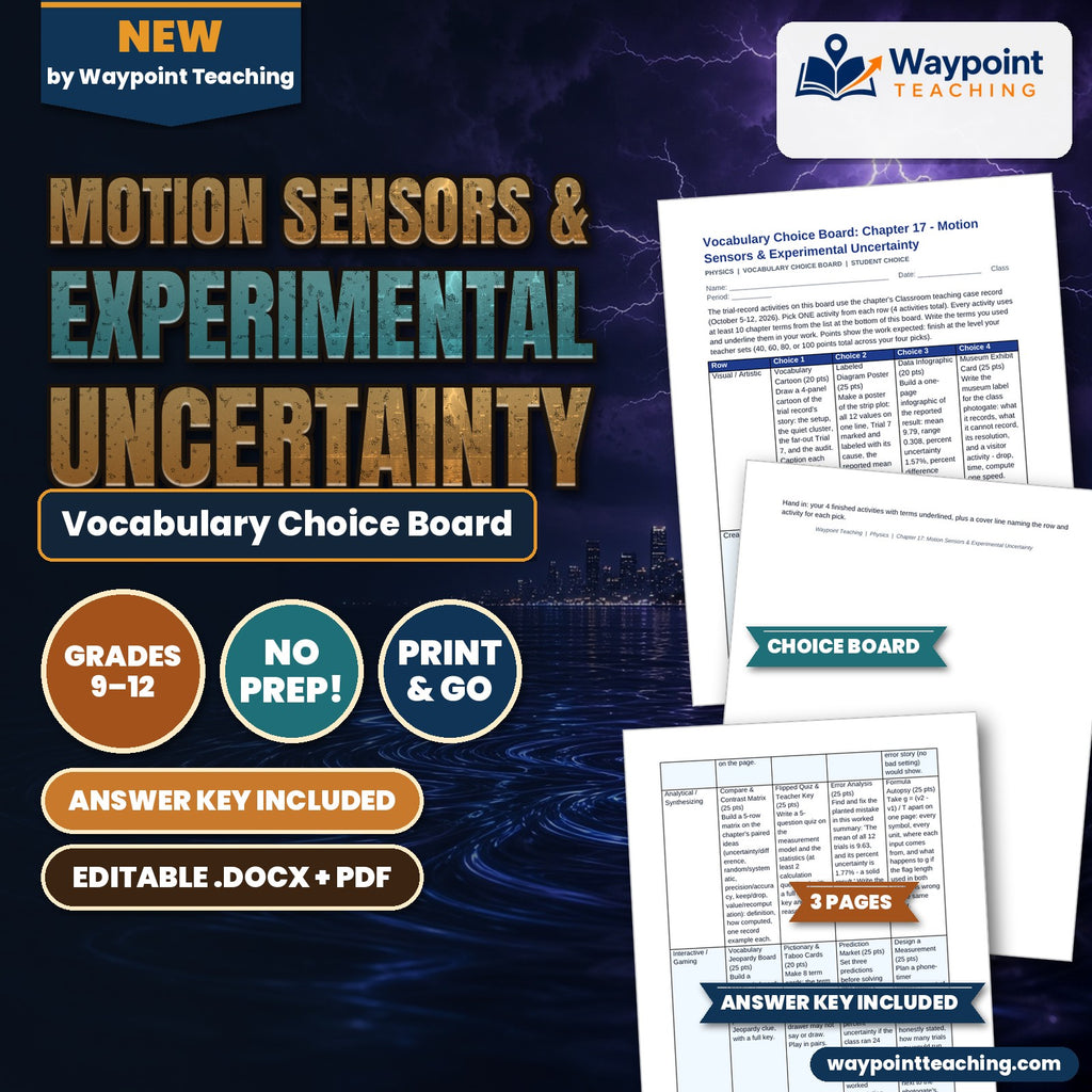 Motion Sensors & Experimental Uncertainty Vocabulary Choice Board cover