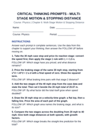 Multi-Stage Motion & Stopping Distance Critical Thinking Prompts sample page