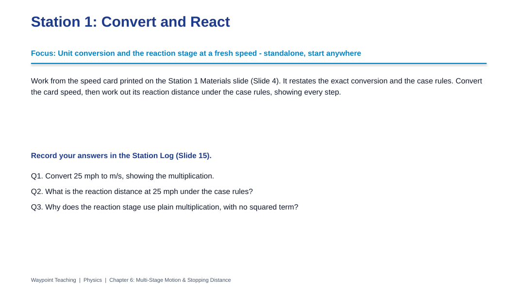 Multi-Stage Motion & Stopping Distance Differentiation Stations sample page