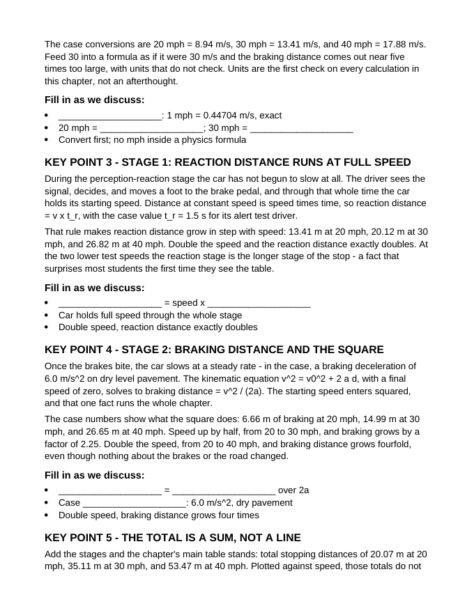 Multi-Stage Motion & Stopping Distance Guided Notes sample page
