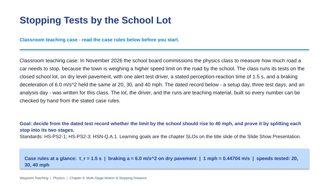 Multi-Stage Motion & Stopping Distance Phenomena-Based Lesson: Stopping Tests by the School Lot Presentation sample page