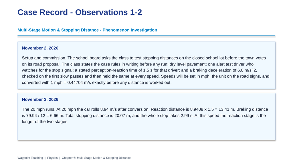 Multi-Stage Motion & Stopping Distance Phenomena-Based Lesson: Stopping Tests by the School Lot Presentation sample page