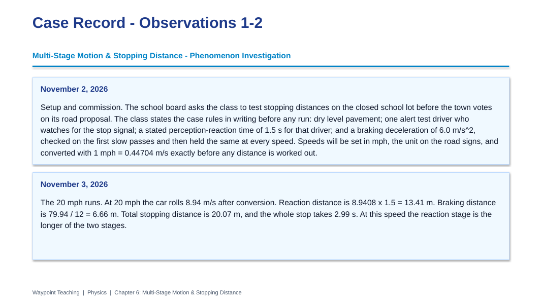Multi-Stage Motion & Stopping Distance Phenomena-Based Lesson: Stopping Tests by the School Lot Presentation sample page