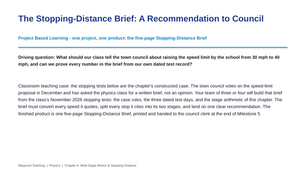 Multi-Stage Motion & Stopping Distance Project-Based Learning Activity sample page