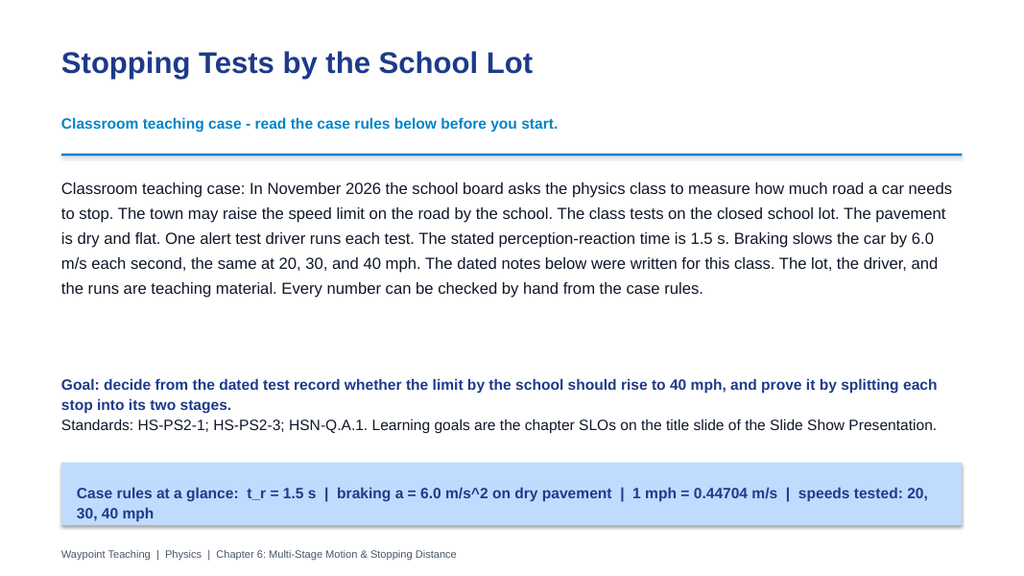 Multi-Stage Motion & Stopping Distance Scaffolded Phenomena-Based Lesson: Stopping Tests by the School Lot Presentation sample page
