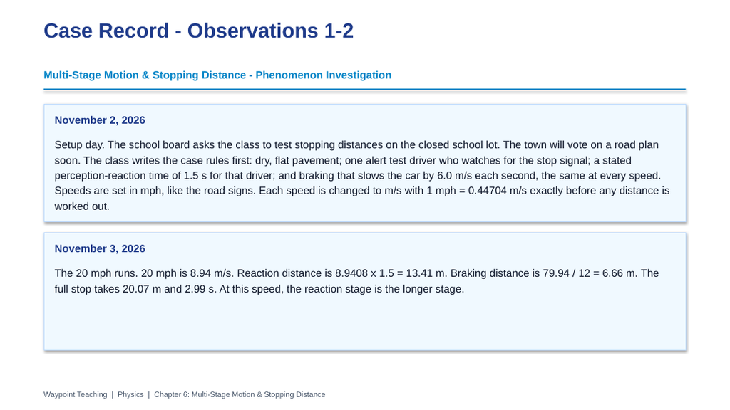 Multi-Stage Motion & Stopping Distance Scaffolded Phenomena-Based Lesson: Stopping Tests by the School Lot Presentation sample page