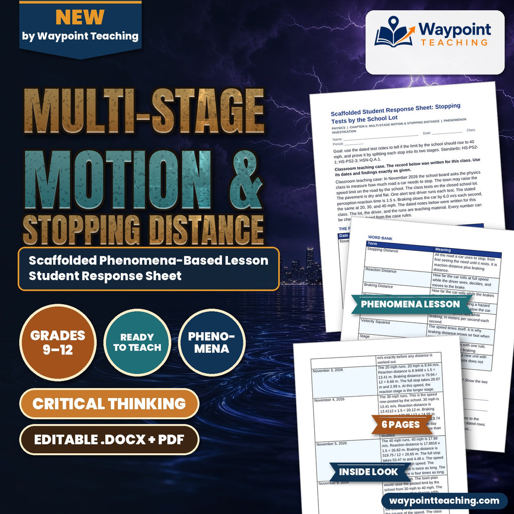 Multi-Stage Motion & Stopping Distance Scaffolded Phenomena-Based Lesson: Stopping Tests by the School Lot Student Response Sheet cover