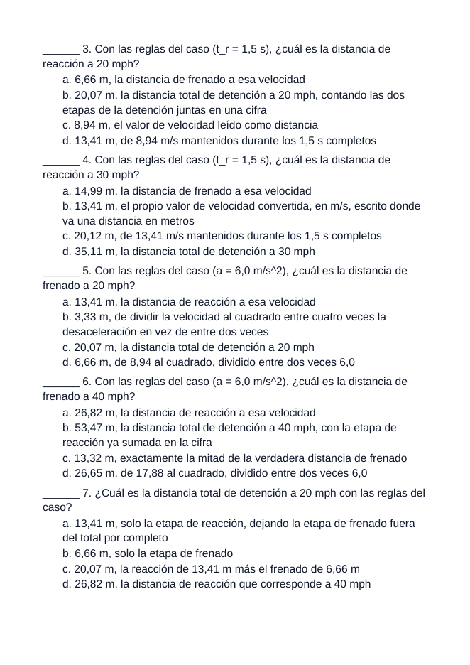 Multi-Stage Motion & Stopping Distance Spanish Unit Test sample page