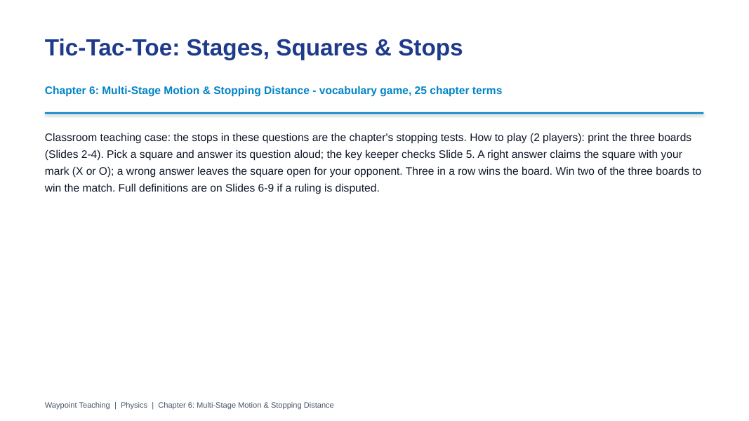 Multi-Stage Motion & Stopping Distance Tic-Tac-Toe Review Game sample page