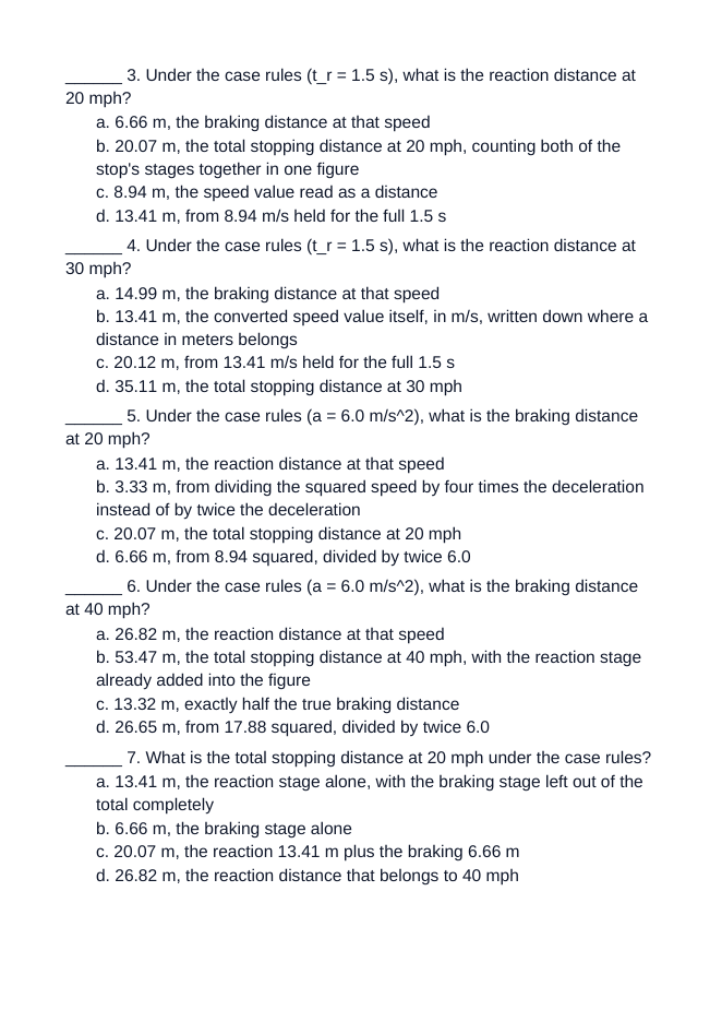 Multi-Stage Motion & Stopping Distance Unit Test sample page