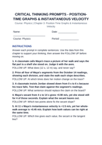 Position-Time Graphs & Instantaneous Velocity Critical Thinking Prompts sample page