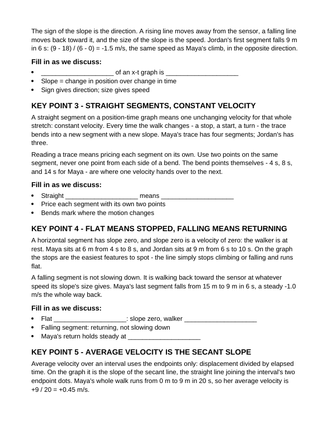Position-Time Graphs & Instantaneous Velocity Guided Notes sample page