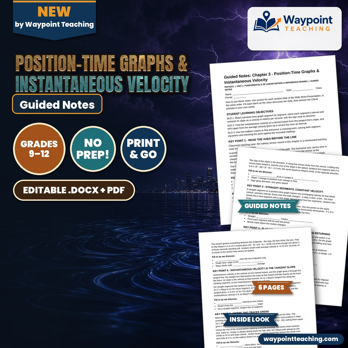 Position-Time Graphs & Instantaneous Velocity Guided Notes cover