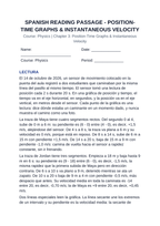 Position-Time Graphs & Instantaneous Velocity Spanish Reading Passage & Comprehension Questions sample page