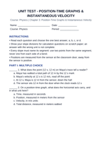 Position-Time Graphs & Instantaneous Velocity Unit Test sample page