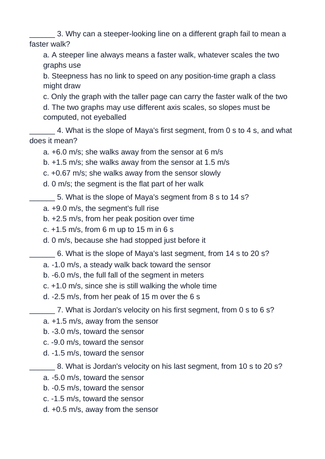 Position-Time Graphs & Instantaneous Velocity Unit Test sample page