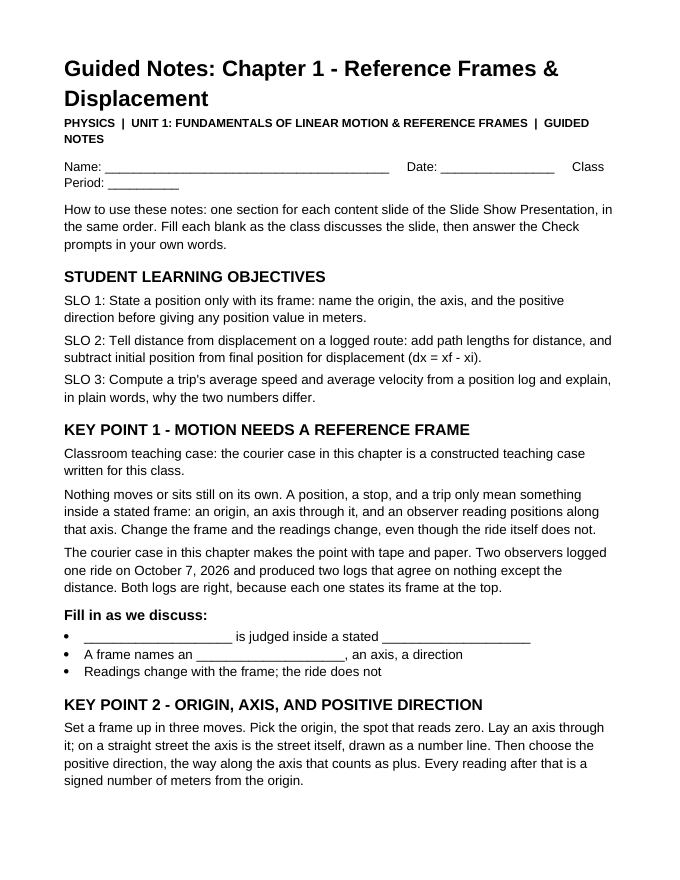 Reference Frames & Displacement Guided Notes sample page
