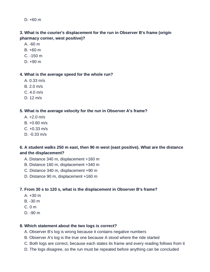 Reference Frames & Displacement Lesson Quiz sample page