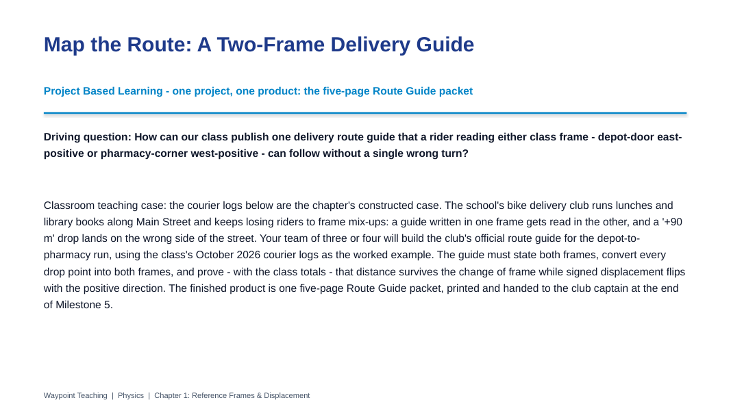 Reference Frames & Displacement Project-Based Learning Activity sample page