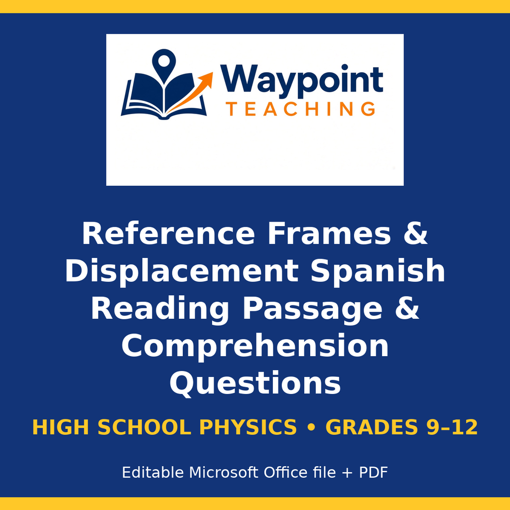 Reference Frames & Displacement Spanish Reading Passage & Comprehension Questions cover