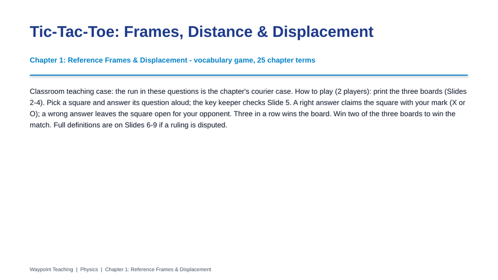 Reference Frames & Displacement Tic-Tac-Toe Review Game sample page