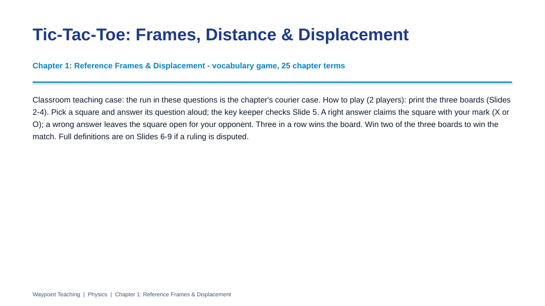 Reference Frames & Displacement Tic-Tac-Toe Review Game sample page