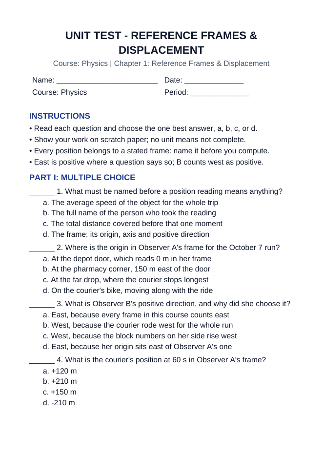 Reference Frames & Displacement Unit Test sample page