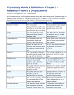 Reference Frames & Displacement Vocabulary Words & Definitions sample page