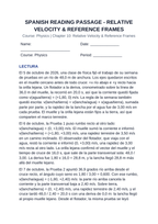 Relative Velocity & Reference Frames Spanish Reading Passage & Comprehension Questions sample page