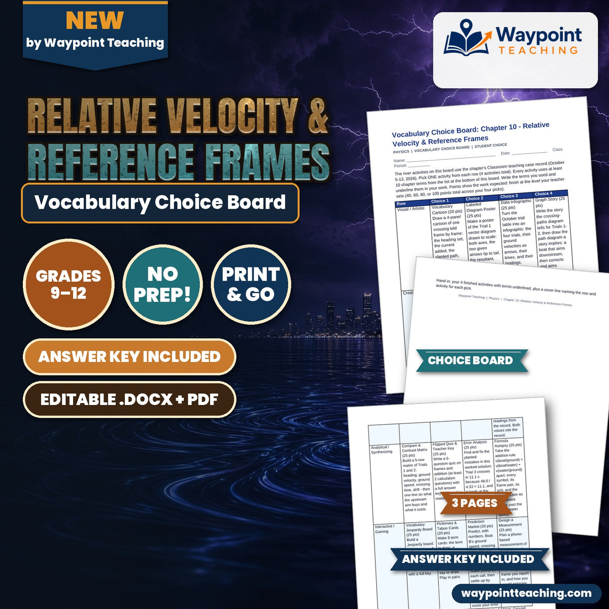 Relative Velocity & Reference Frames Vocabulary Choice Board cover