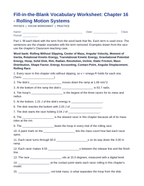 Rolling Motion Systems Fill-in-the-Blank Vocabulary Worksheet sample page