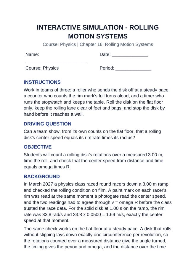 Rolling Motion Systems Interactive Simulation sample page
