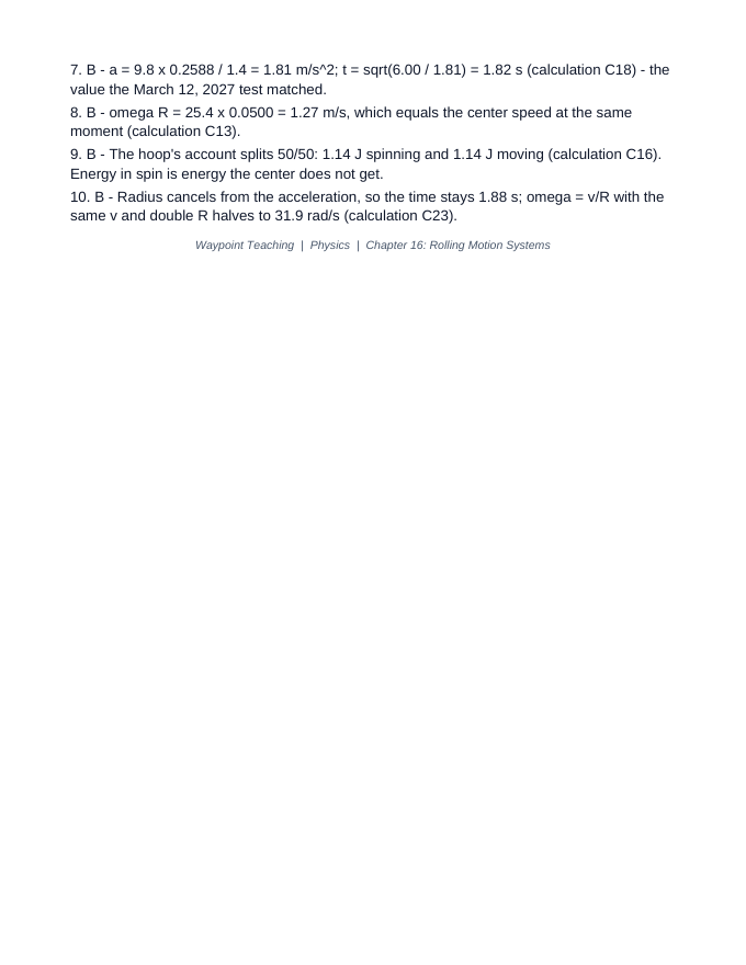 Rolling Motion Systems Lesson Quiz sample page