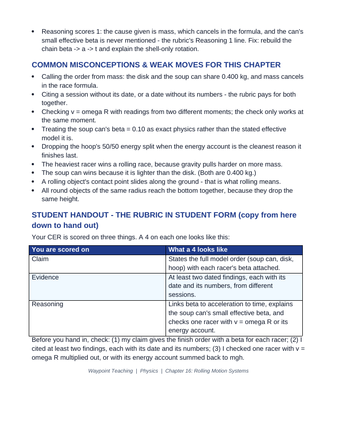 Rolling Motion Systems Model Response & Scoring Guide sample page