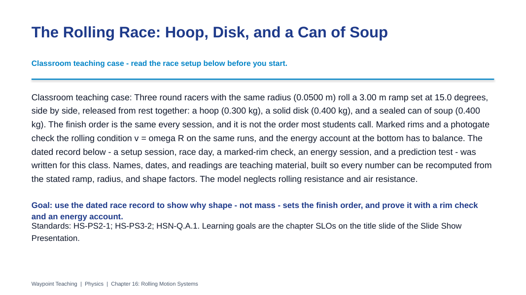 Rolling Motion Systems Phenomena-Based Lesson: The Rolling Race: Hoop, Disk, and a Can of Soup Presentation sample page