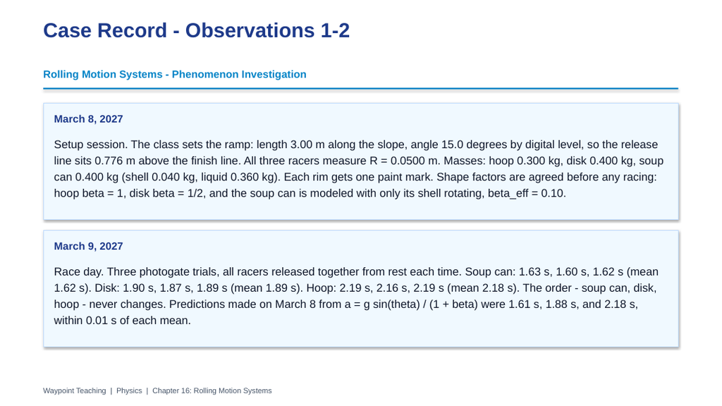 Rolling Motion Systems Phenomena-Based Lesson: The Rolling Race: Hoop, Disk, and a Can of Soup Presentation sample page