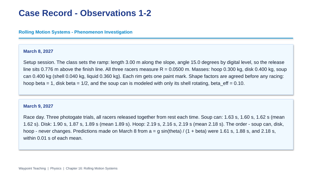 Rolling Motion Systems Phenomena-Based Lesson: The Rolling Race: Hoop, Disk, and a Can of Soup Presentation sample page