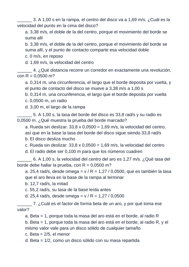 Rolling Motion Systems Spanish Unit Test sample page