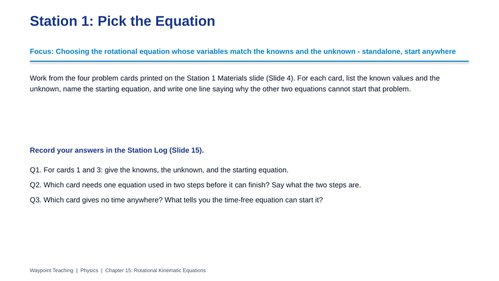 Rotational Kinematic Equations Differentiation Stations sample page