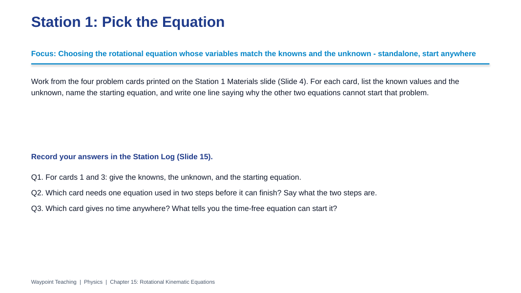 Rotational Kinematic Equations Differentiation Stations sample page