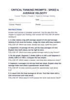 Speed & Average Velocity Critical Thinking Prompts sample page