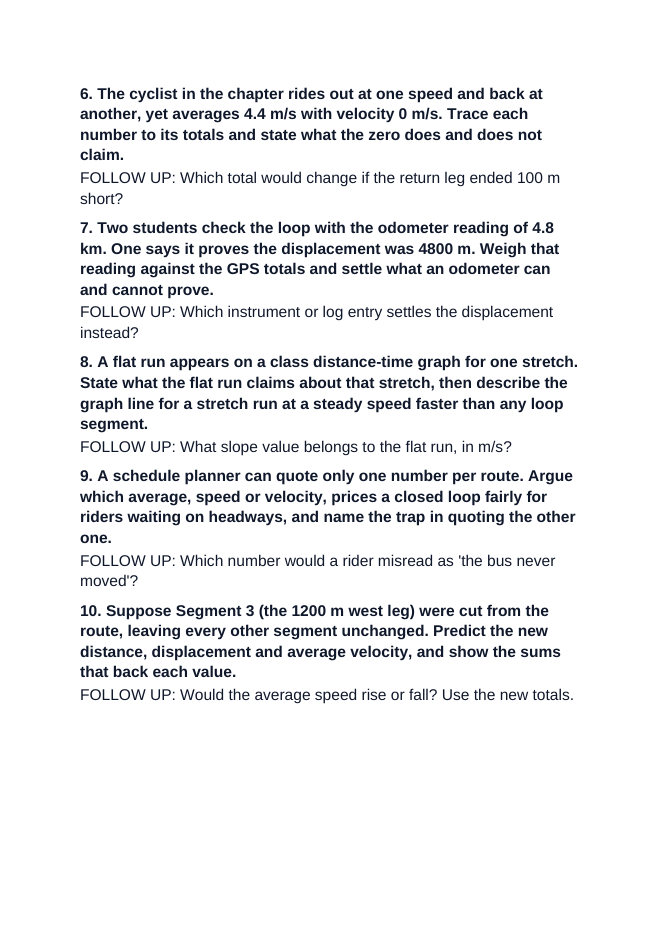 Speed & Average Velocity Critical Thinking Prompts sample page