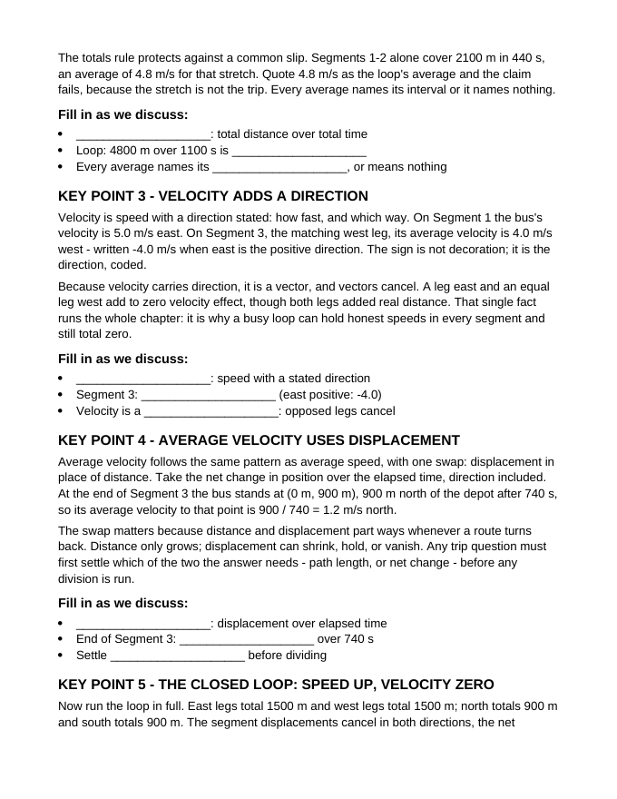 Speed & Average Velocity Guided Notes sample page