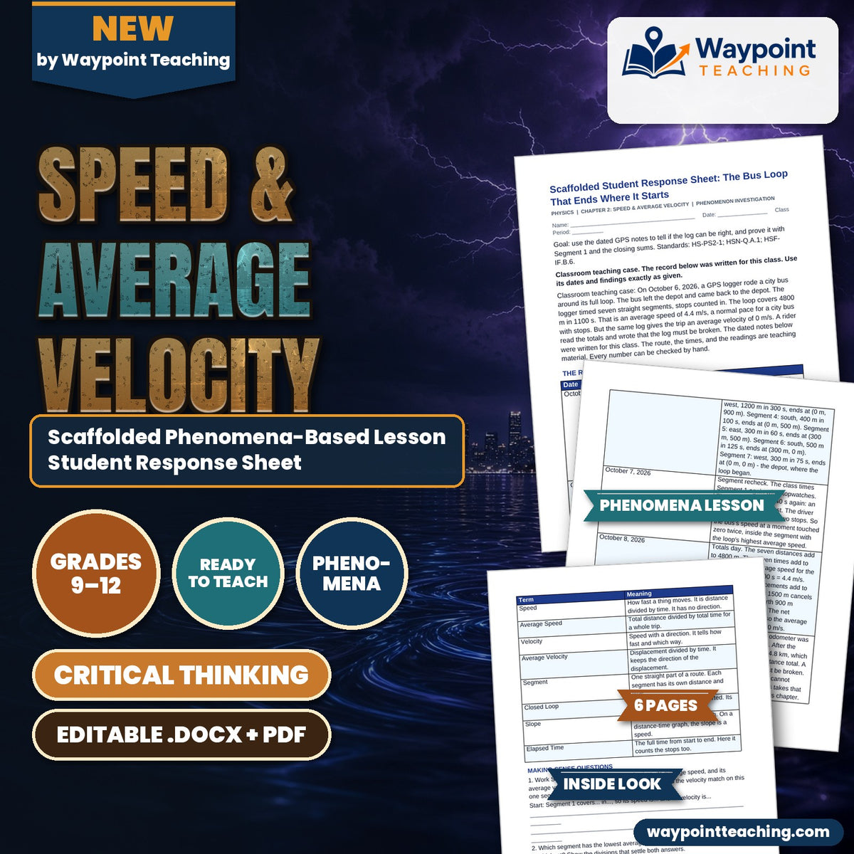 Speed & Average Velocity Scaffolded Phenomena-Based Lesson: The Bus Loop That Ends Where It Starts Student Response Sheet cover
