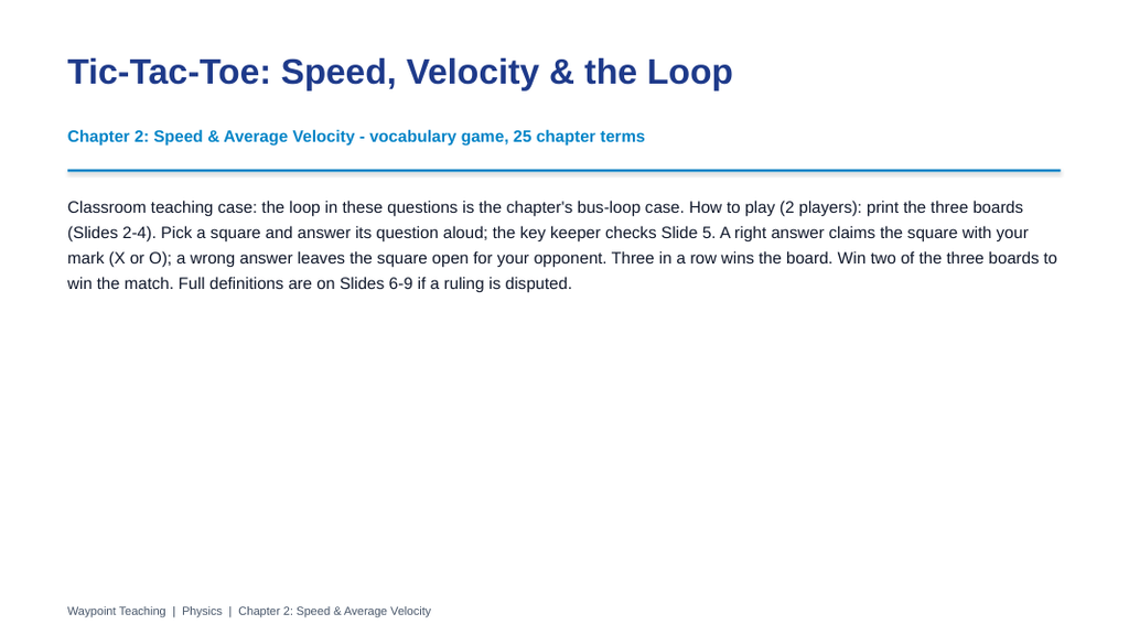Speed & Average Velocity Tic-Tac-Toe Review Game sample page