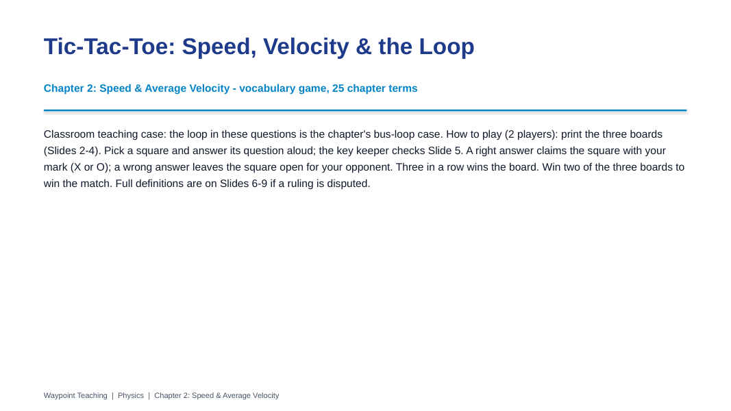 Speed & Average Velocity Tic-Tac-Toe Review Game sample page